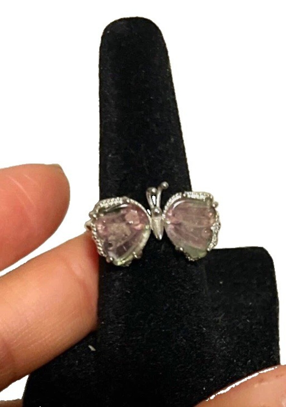 Sterling silver watermelon tourmaline butterly ring. Size 6.5 adjustable